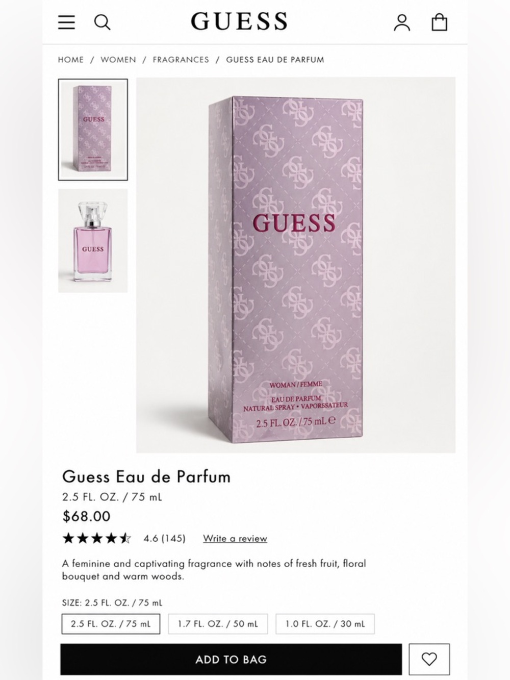 GUESS Eau de Parfum 2.5 oz / 75 mL NEW Sealed Women Fragrance - Picture 2 of 2